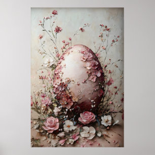 Affiche Œuf de Pâques Fleur Imprimé, Œuf Vintage de Printe