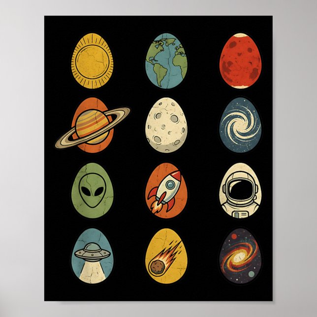 Affiche Œuf de Pâques Rétro Univers Espace Planètes Galaxi (Devant)