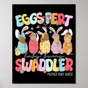 Affiche Œufs de Pâques Bébé Lapin Emmaillotage Mère Bébé