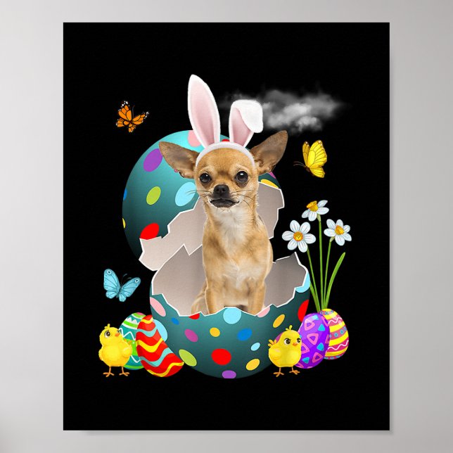 Affiche Oeufs de Pâques Chihuahua Bunny Chien cadeaux Chie (Devant)