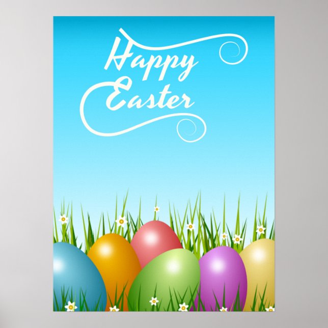 AFFICHE OEUFS DE PÂQUES COLORÉS "HAPPY EASTER" (Devant)