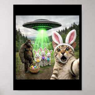 Affiche Œufs de Pâques drôles Alien UFO Chat Selfie Lapin