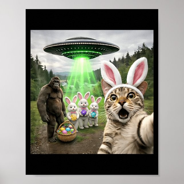 Affiche Œufs de Pâques drôles Alien UFO Chat Selfie Lapin  (Devant)