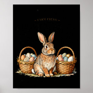 Affiche Oeufs de Pâques frais de la ferme Lapin Vintage