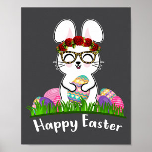Affiche Œufs de Pâques Lapin Fleurs Léopard Gles Femme