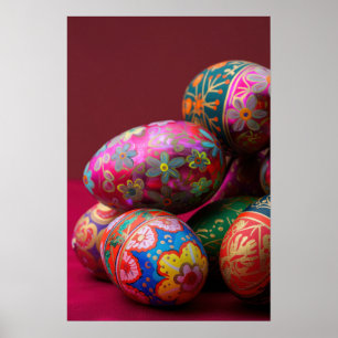 Affiche OEufs de Pâques pysanés aux couleurs vives avec sp