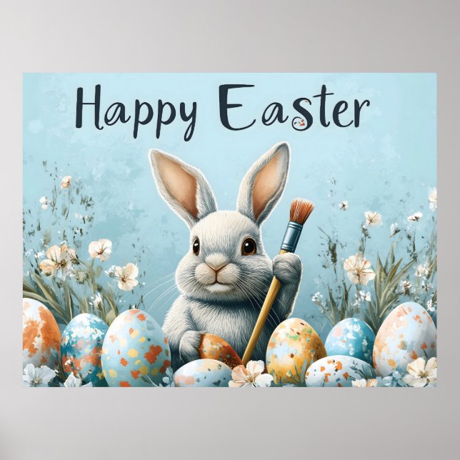 Affiche Oeufs de peinture de lapin de Pâques mignons : Art (Devant)
