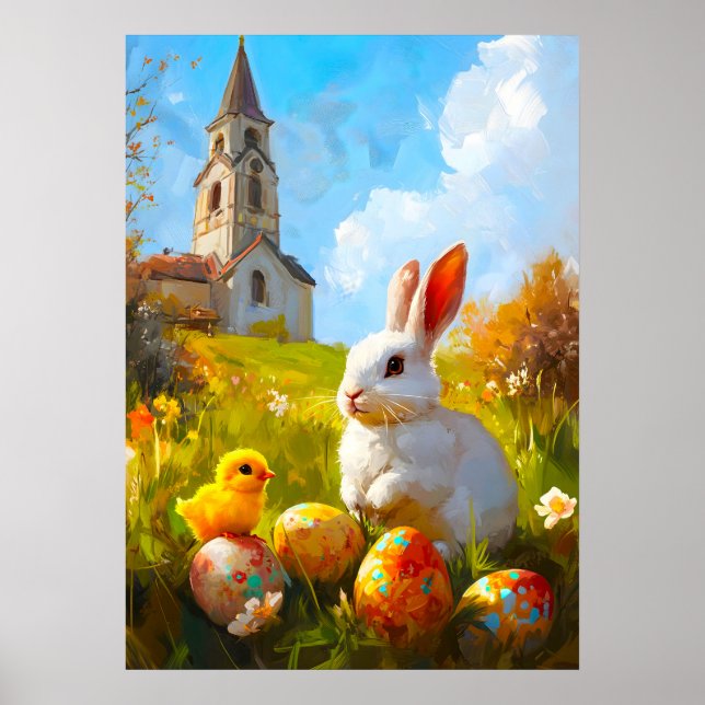 Affiche OEufs De Poule De Pâques Peinture De L'Église (Devant)