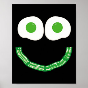 Affiche Oeufs Face Smile Vert Et Petit-Déjeuner De Jambon 