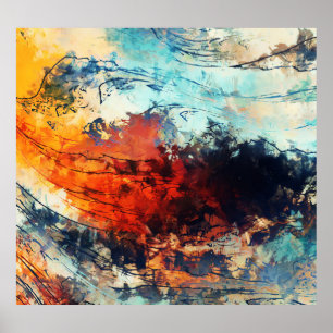 Affiche Oeuvre colorée Abstraite contemporaine