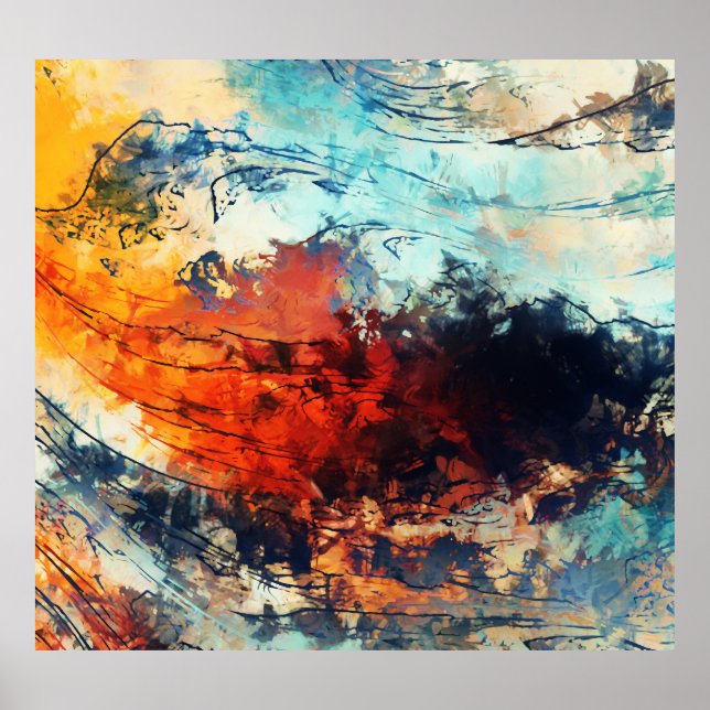 Affiche Oeuvre colorée Abstraite contemporaine (Devant)