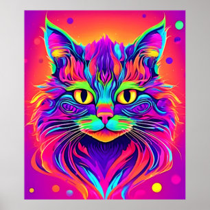 Affiche Oeuvre colorée de Tête de Chat