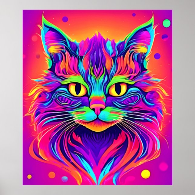 Affiche Oeuvre colorée de Tête de Chat (Devant)