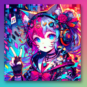 Affiche Oeuvre colorée Glitchcore Anime Girl