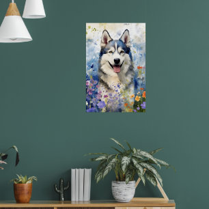 Affiche OEuvre d'aquarelle colorée Husky