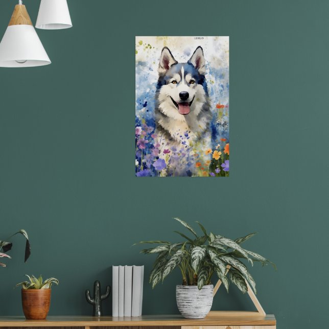 Affiche OEuvre d'aquarelle colorée Husky (Salon 1)