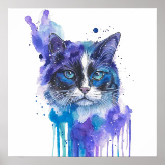 Affiche Œuvre d'art à l'aquarelle de chat coloré