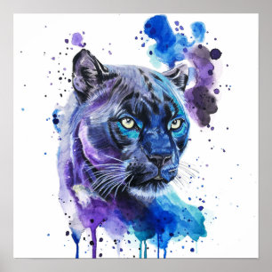Affiche Œuvre d'art à l'aquarelle Jaguar Colorée