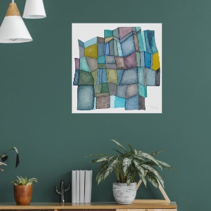 Affiche Œuvre d'art à l'aquarelle Teintes Froides Segmenté