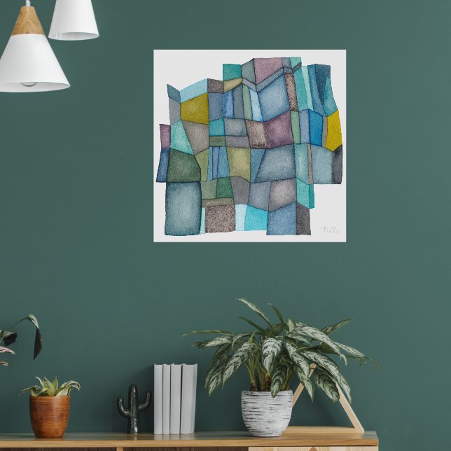 Affiche Œuvre d'art à l'aquarelle Teintes Froides Segmenté (Salon 1)