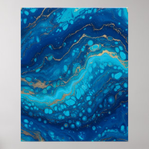 Affiche Œuvre d'art abstraite bleue de marbre océanique po