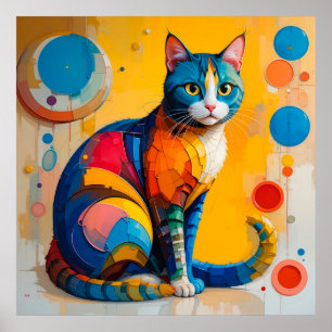 Affiche Œuvre d'art abstraite colorée de chat