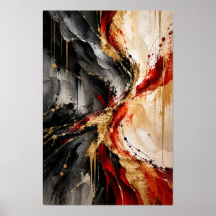 Affiche Œuvre d'art abstraite de collision d'or cramoisi