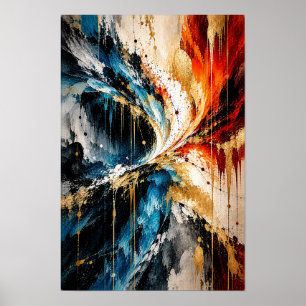 Affiche Œuvre d'art abstraite de convergence bleu orange o