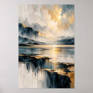 Affiche Œuvre d'art abstraite de lac de montagne à lumière