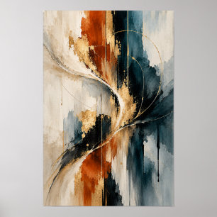 Affiche Œuvre d'art abstraite murale à écoulement doré et
