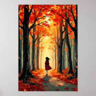 Affiche Œuvre d'art animée de forêt automnale à lumière do