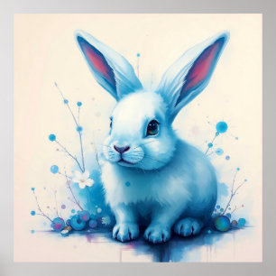 Affiche Œuvre d'art aquarelle de lapin bleu