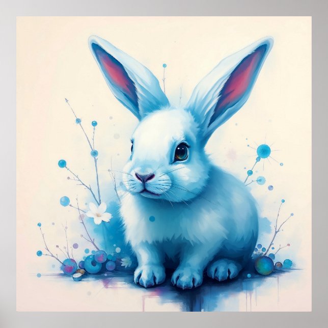 Affiche Œuvre d'art aquarelle de lapin bleu (Devant)