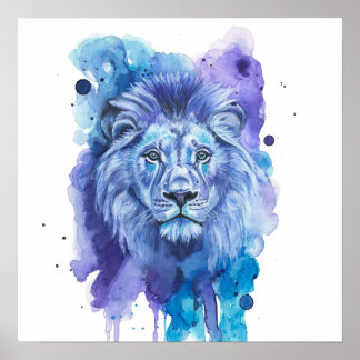 Affiche Œuvre d'art aquarelle Lion coloré