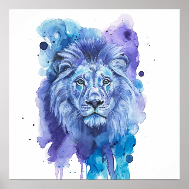 Affiche Œuvre d'art aquarelle Lion coloré (Devant)