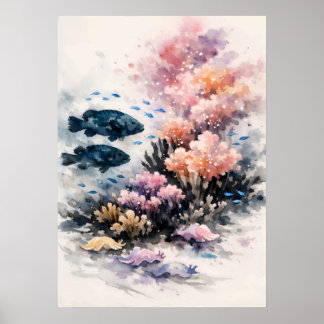 Affiche Œuvre d'art aquarelle sur la ponte de corail récif
