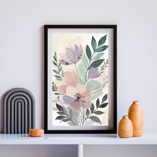 Affiche Œuvre d'art aquatique de pivoine et de fougère rom