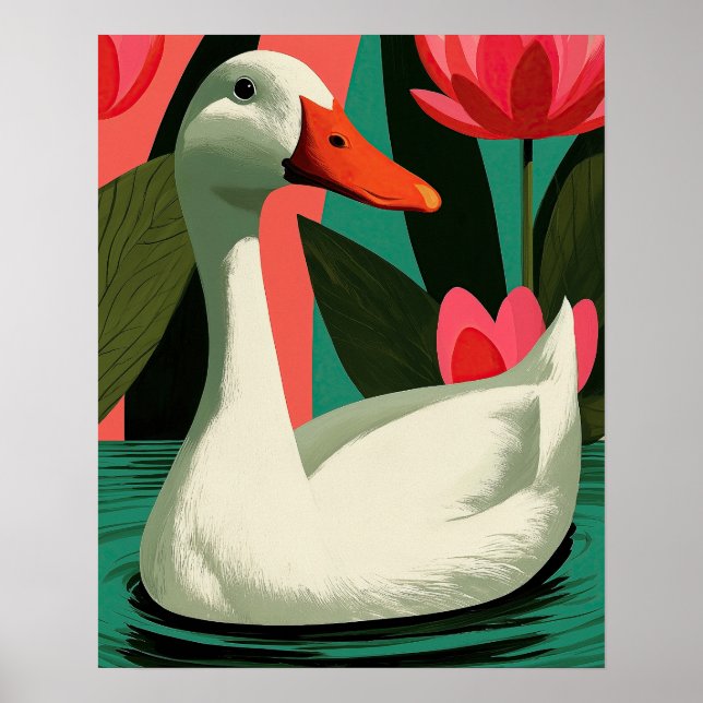 Affiche Œuvre d'art botanique de l'étang de lotus au canar (Devant)