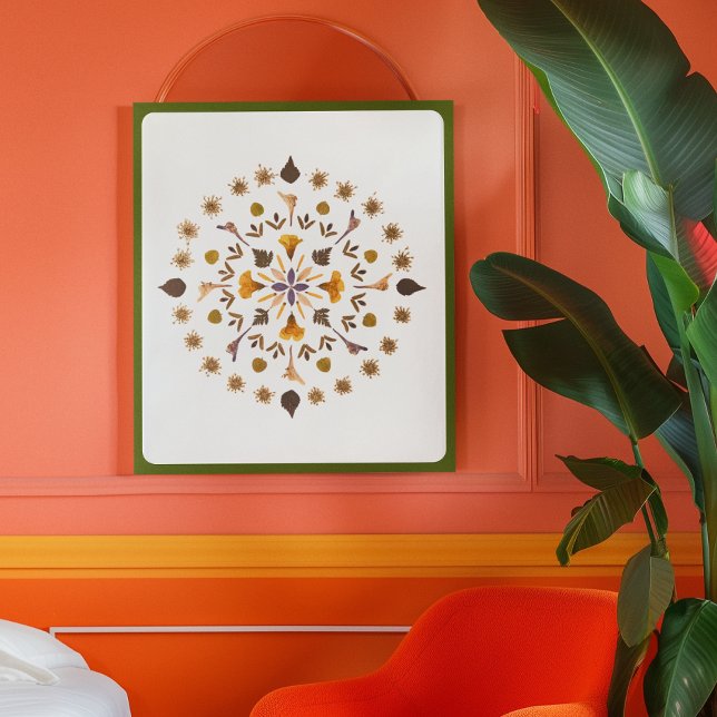 Affiche Œuvre d'art botanique de mandala de fleurs pressée (Créateur téléchargé)