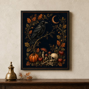 Affiche Œuvre d'art botanique victorienne de corbeau de Sa