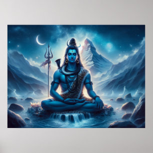Affiche Œuvre d'art cosmique bleu serein Lord Shiva Médita