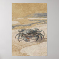 Œuvre d'art côtière au crabe bleu et ocre indigo
