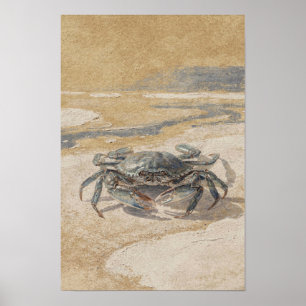 Affiche Œuvre d'art côtière au crabe bleu et ocre indigo