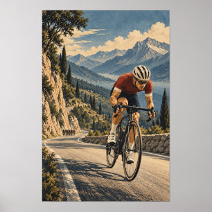 Affiche Œuvre d'art cycliste de route de montagne – Course