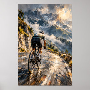 Affiche Œuvre d'art cycliste de route de montagne – Descen