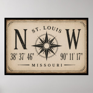 Affiche Œuvre d'art de boussole de coordonnées de Saint-Lo