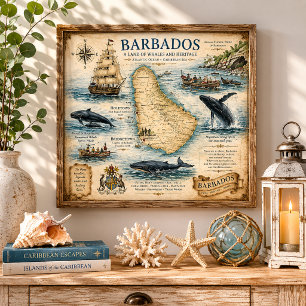 Affiche Œuvre d'art de carte nautique vintage de la Barbad