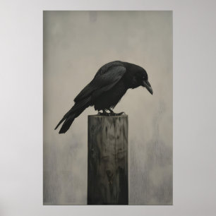 Affiche Œuvre d'art de corbeau oiseau vintage sur toile Pe