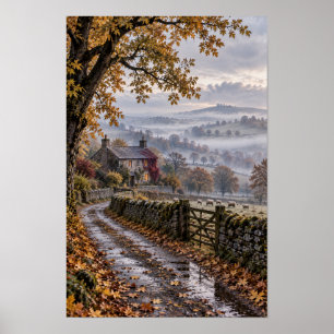 Affiche Œuvre d'art de cottage de campagne anglaise en aut
