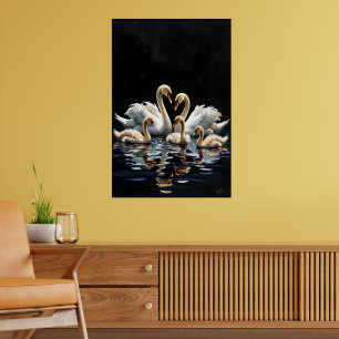 Affiche Œuvre d'art de la famille de cygnes sur le lac noi